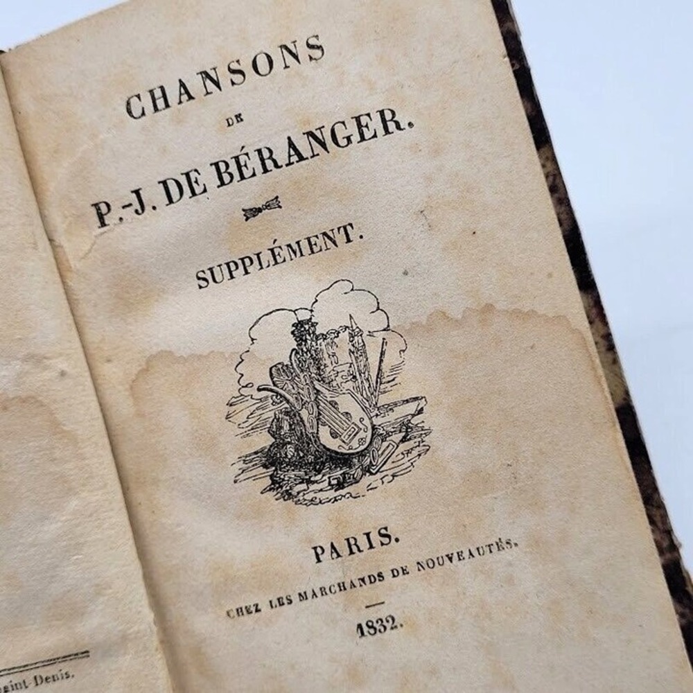 Antique 1832 French Book of Songs Chansons de P.J. de Beranger Paris Political